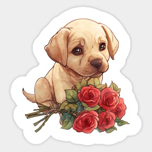 Valentine Labrador Retriever Dog Giving Flowers Sticker